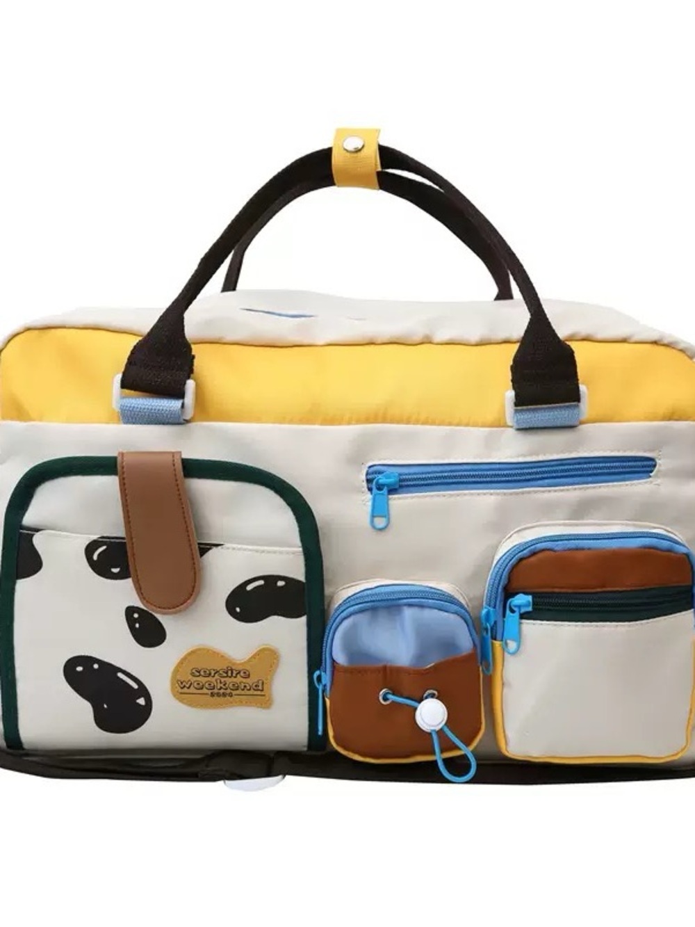 Multi-Pocket Travel Bag in Yellow and Cream